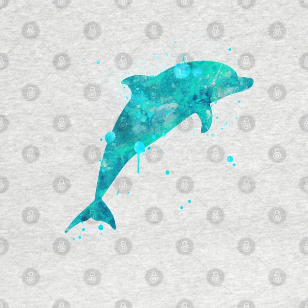 Turquoise Dolphin Watercolor Painting 2 by Miao Miao Design